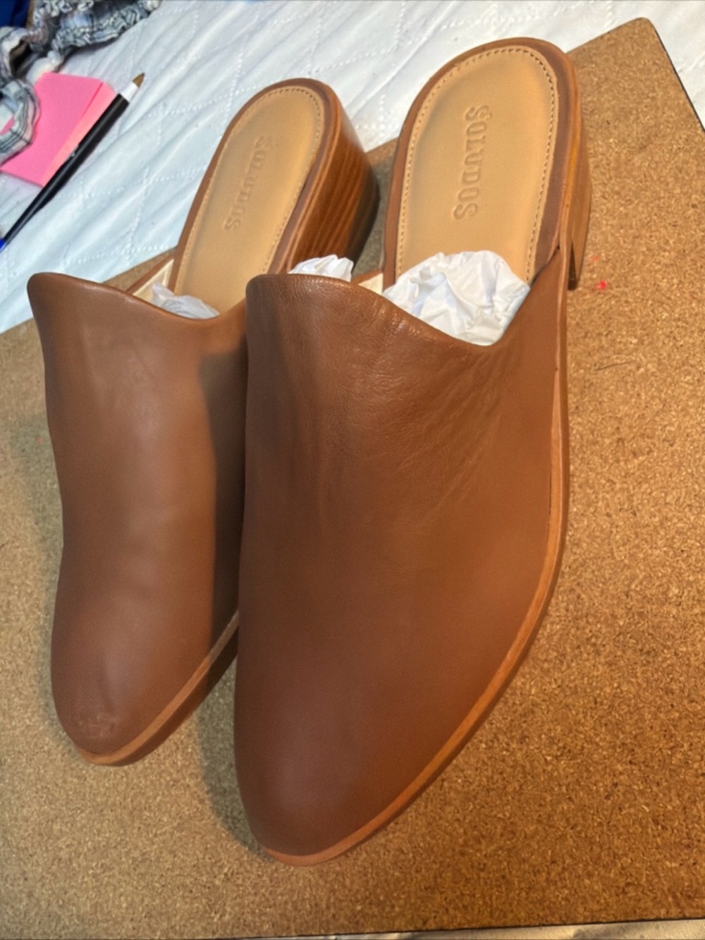 Soludos Women's Brown Leather Slip-On Mules - Picture 8 of 10